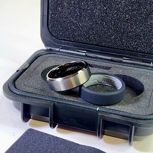 Ridge Ring Tungsten Gun Metal Beveled. Black and Gray Ring Set